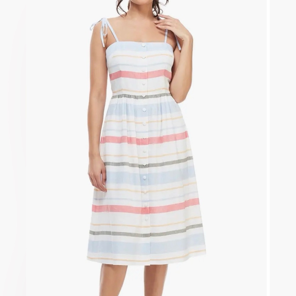 Gal Meets Glam Hattie Multicolor Linen Blend Striped Midi Dress size 0